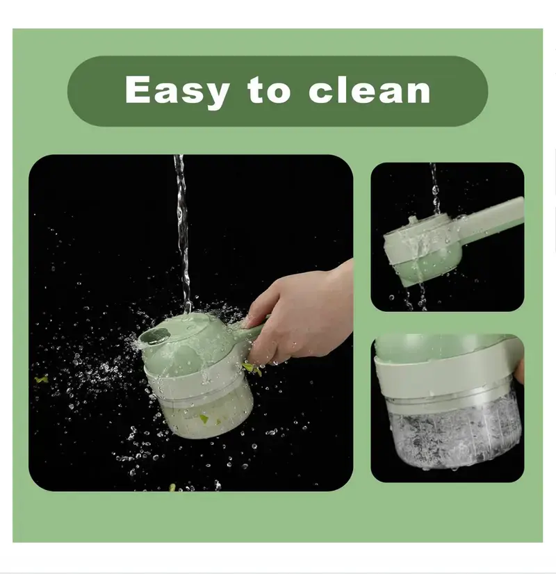 4-in-1 Handheld Electric Food Chopper with Chopping Blade, Slicer & Mixer for Garlic, Vegetables, Eggs & Salads