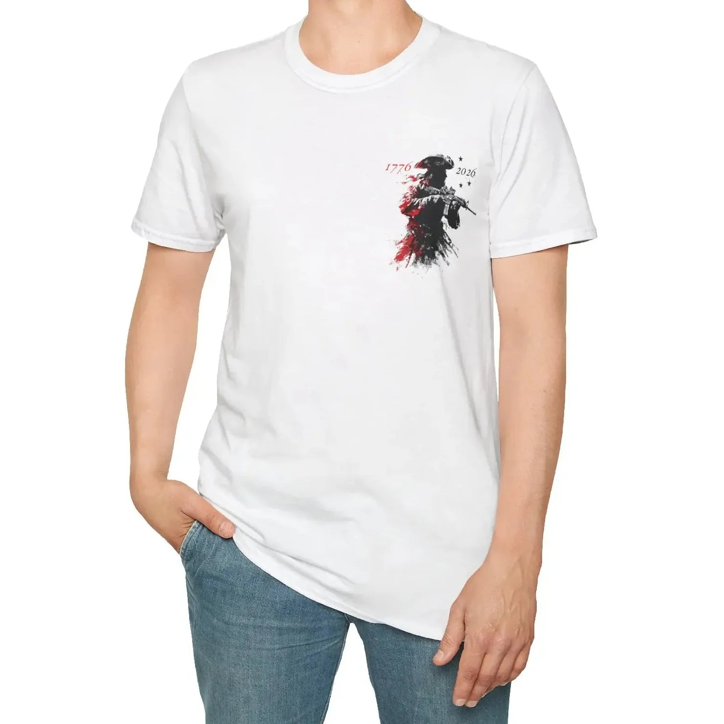 250th Anniversary Distressed American Flag T-Shirt | Revolutionary Soldier Graphic | America 250 Patriotic T-Shirt