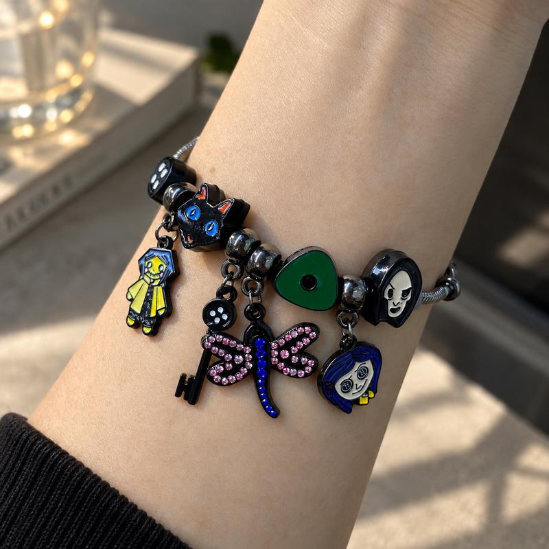 Secret Door Button & Key Charm Gothic Bracelet