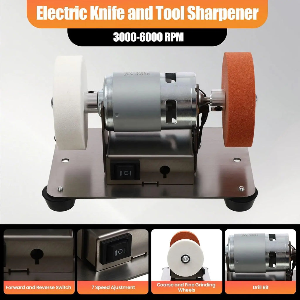 100W Mini Bench Grinder with Dual Wheels – 12 Speeds, 3,000–6,000 RPM