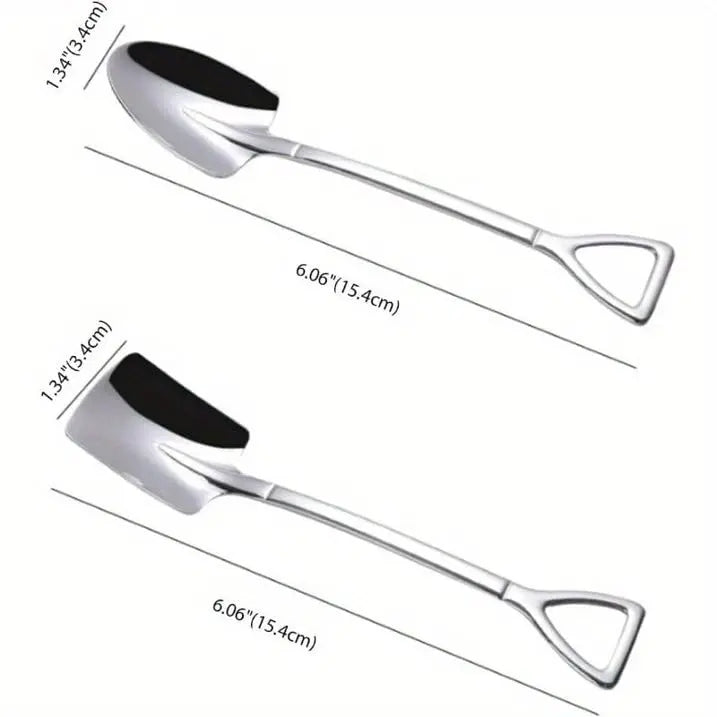 4 Pack Shovel Stainless Steel Dessert Spoon Set, Ice Cream, Cake, Fruit & Coffee Spoons for Home Kitchen Use