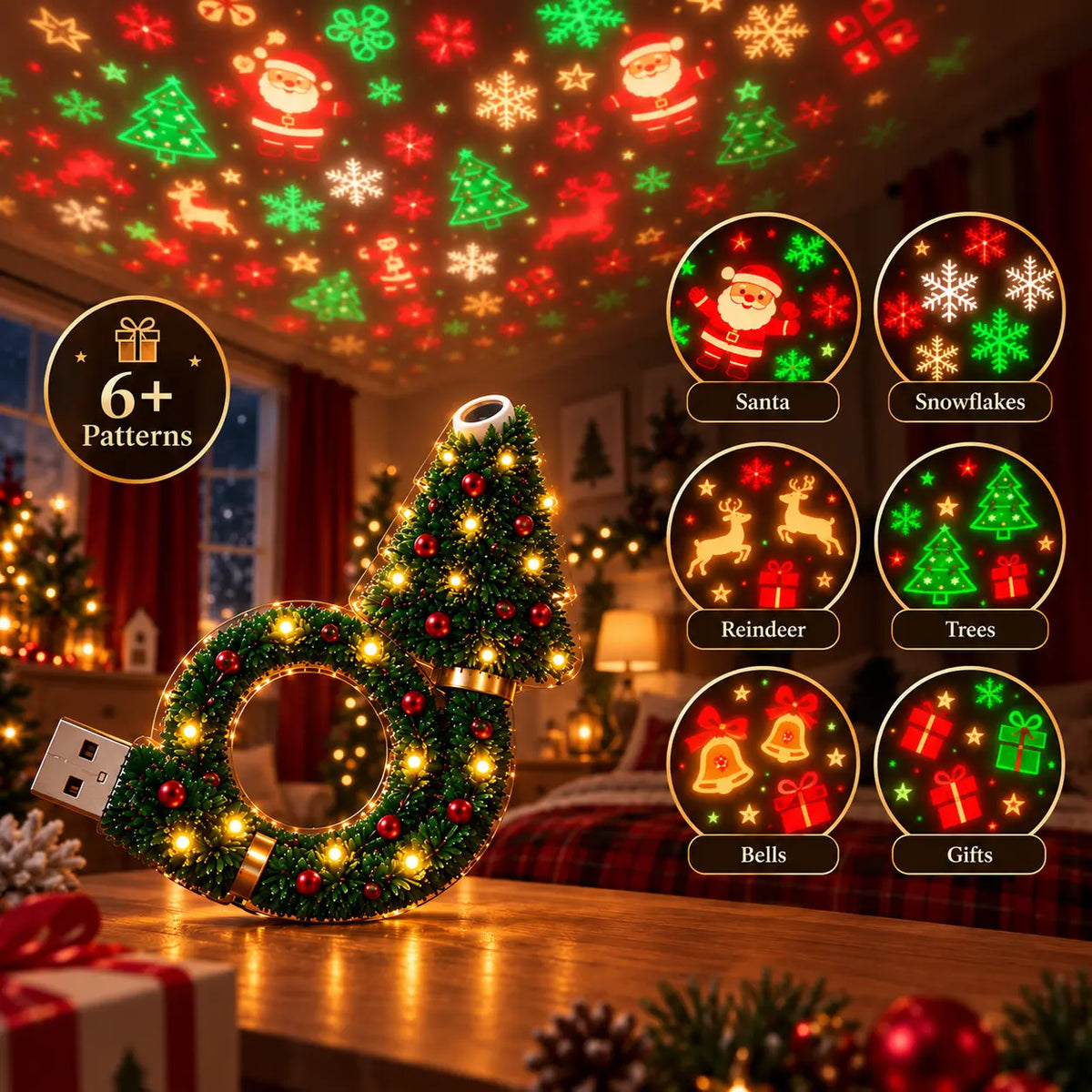 USB Christmas Pattern Projector Night Light