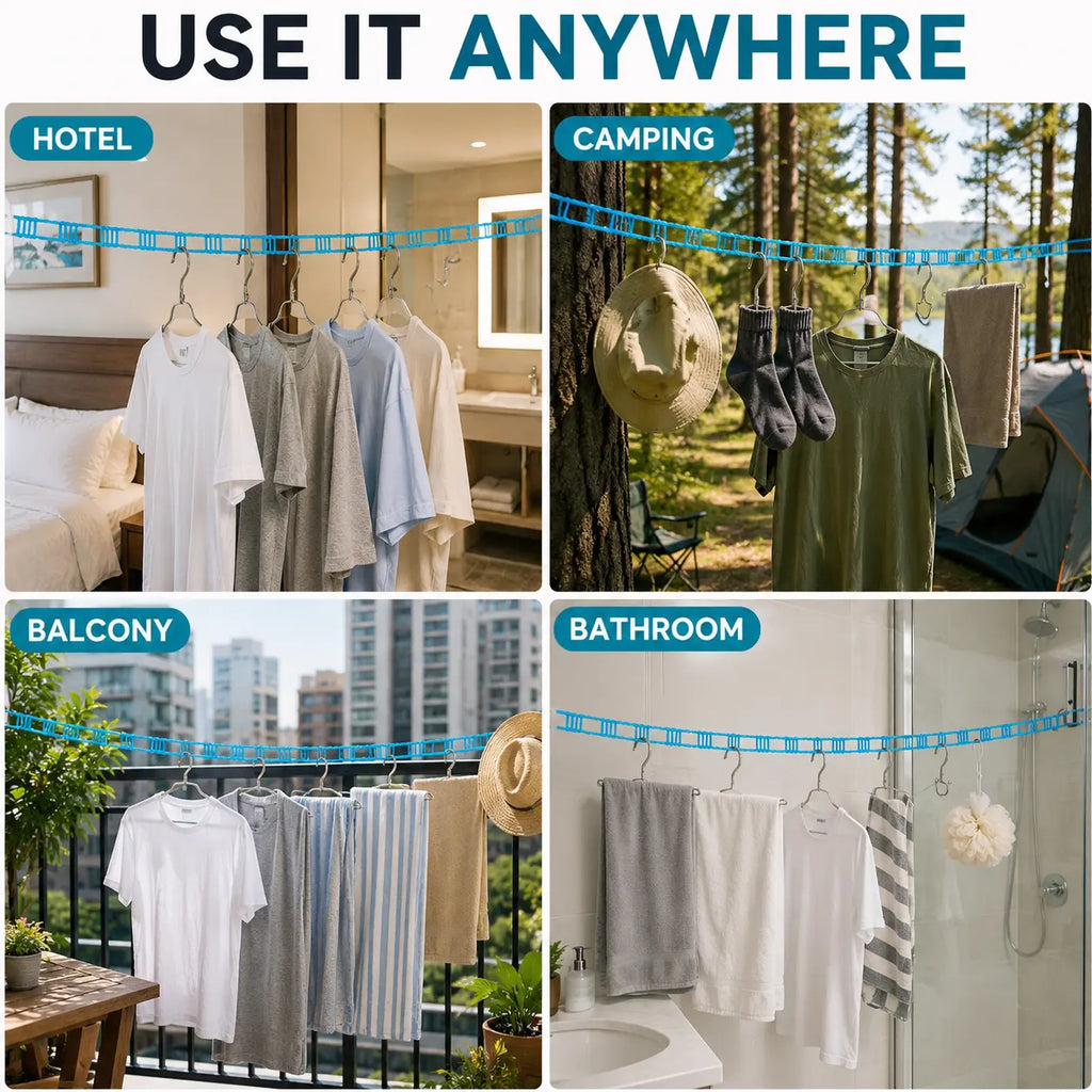 3-Pack Adjustable Non-Slip Clothesline – 196.85 in