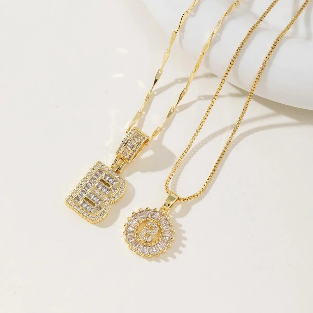 Women’s Gold-Plated Zircon Initial Pendant Layered Necklace Set