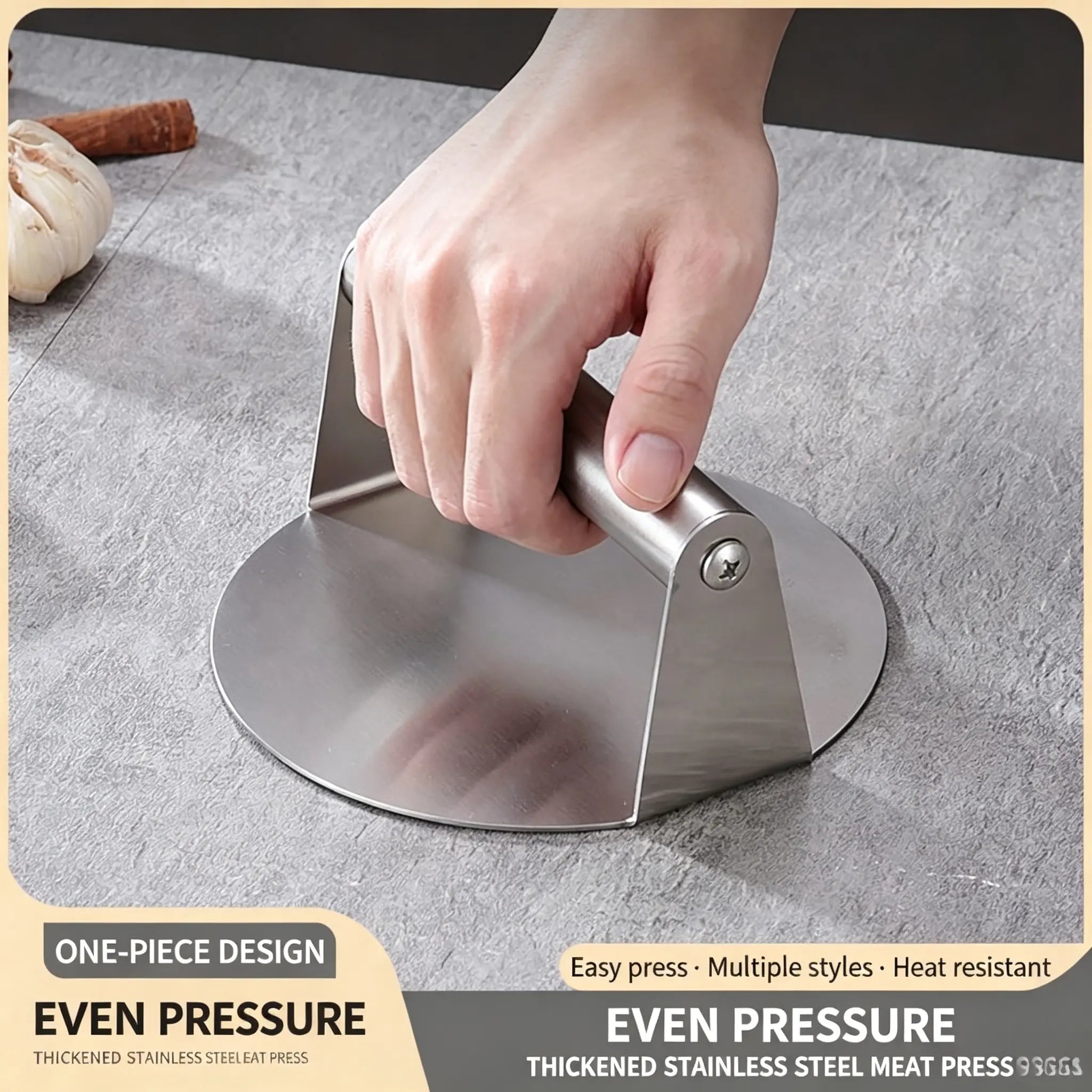 4.72" Stainless Steel Smash Burger Press, Non-Stick Grill Smasher for Burgers & Bacon on Flat Top Grills