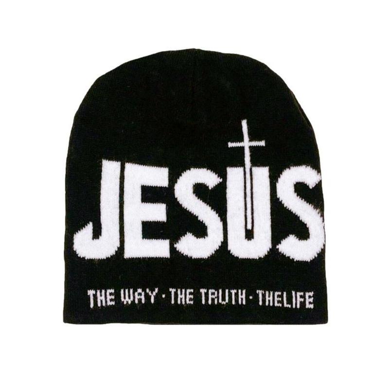 Unisex Y2K Letter Jacquard Cross & Heart Knit Beanie