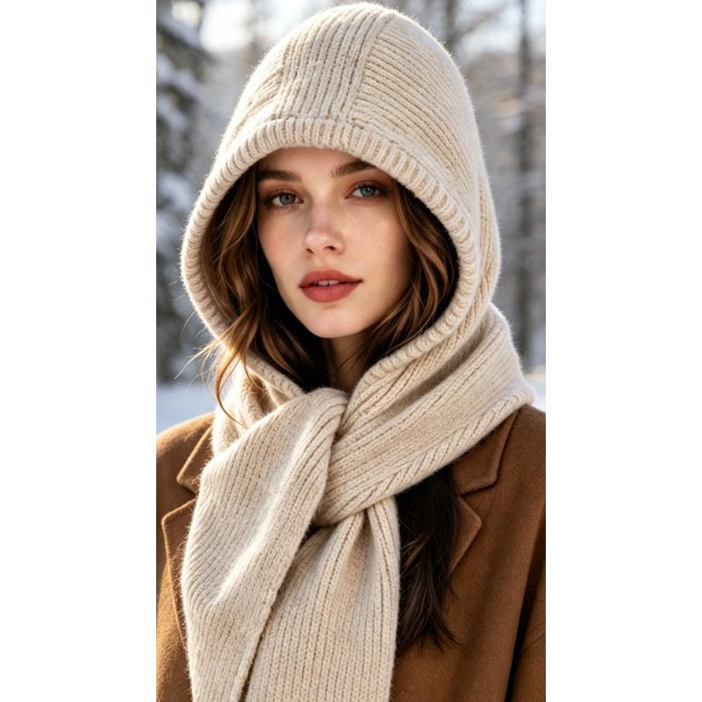 Women’s Knitted Hooded Scarf with Ear & Neck Coverage