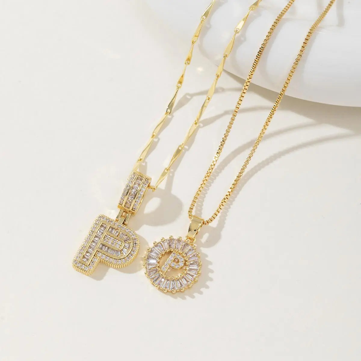 Women’s Gold-Plated Zircon Initial Pendant Layered Necklace Set