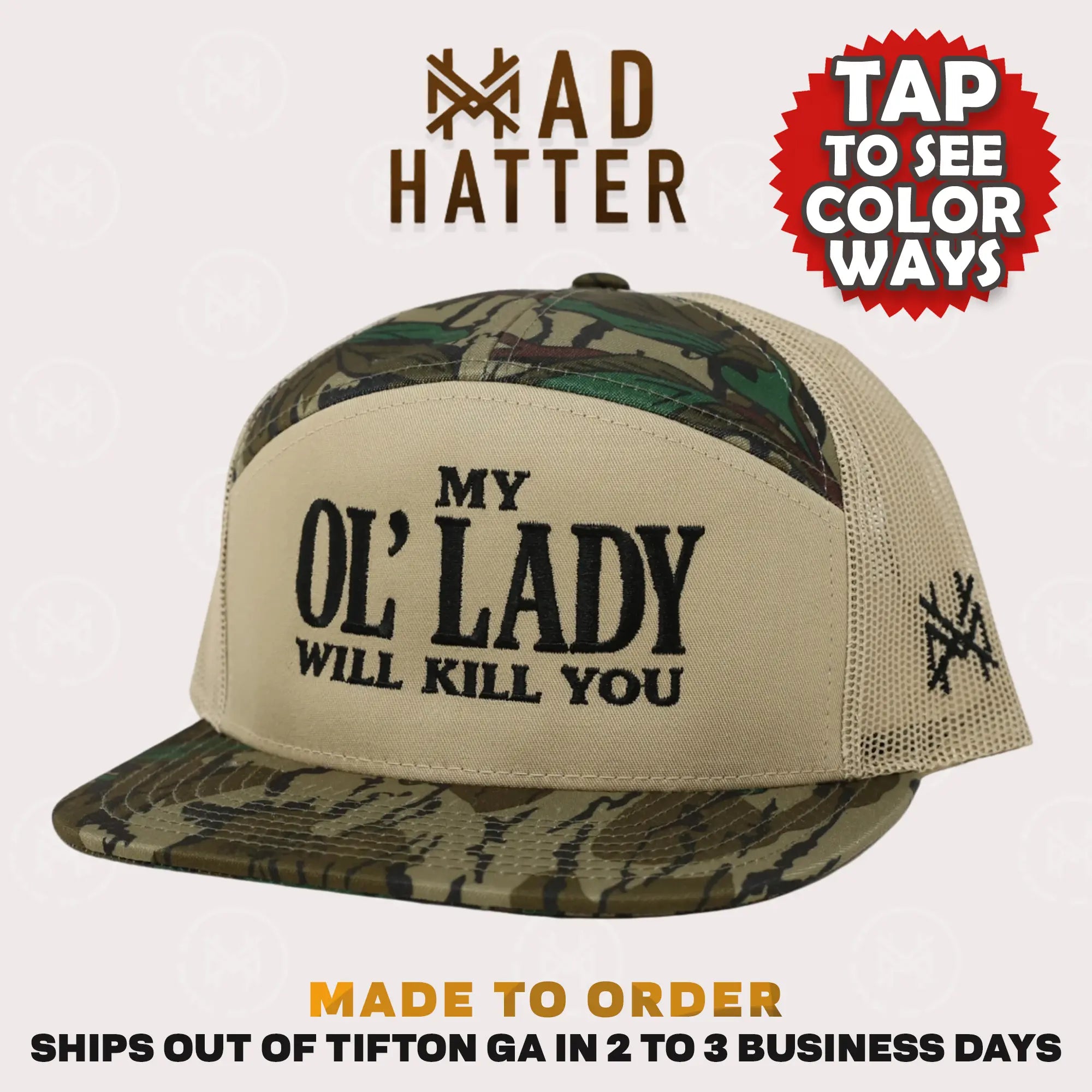 My Ol Lady Will Kill You Embroidered Trucker Hat Bold Graphic Adjustable Snapback