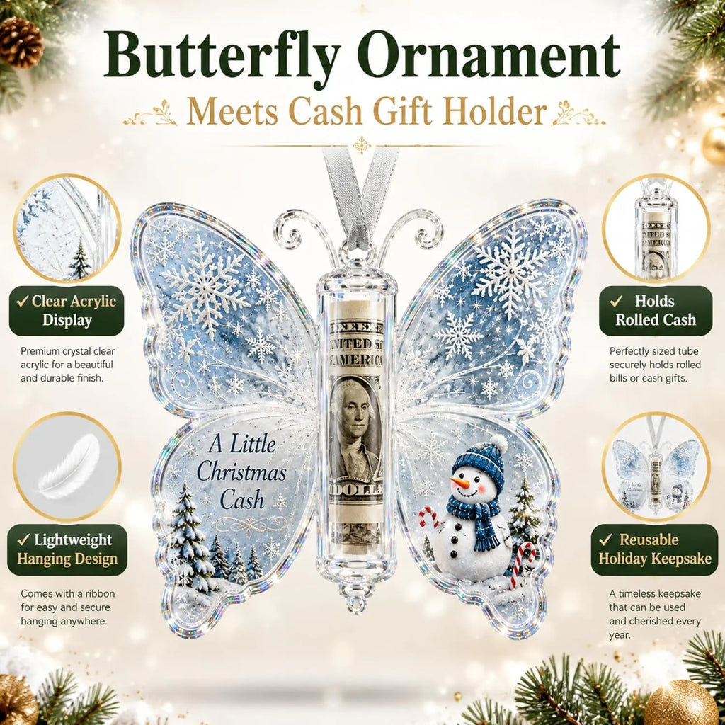5-Piece Butterfly Acrylic Christmas Cash Gift Ornament Set