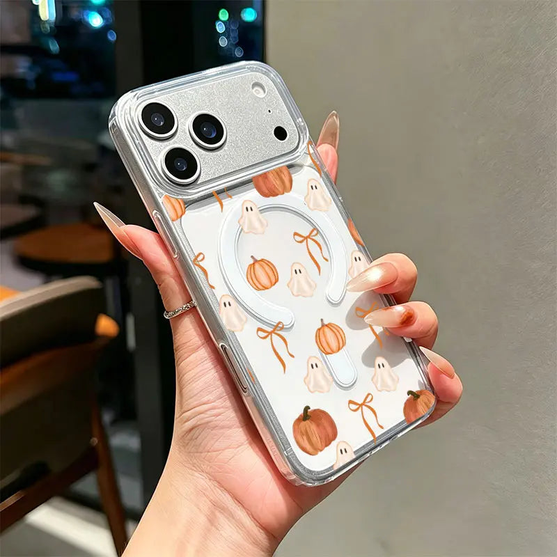 Ghost Pumpkin Halloween Phone Case, Soft Fall Watercolor Design Protective Case for iPhone 17/16/15/14/13/12/11 Series Gifts