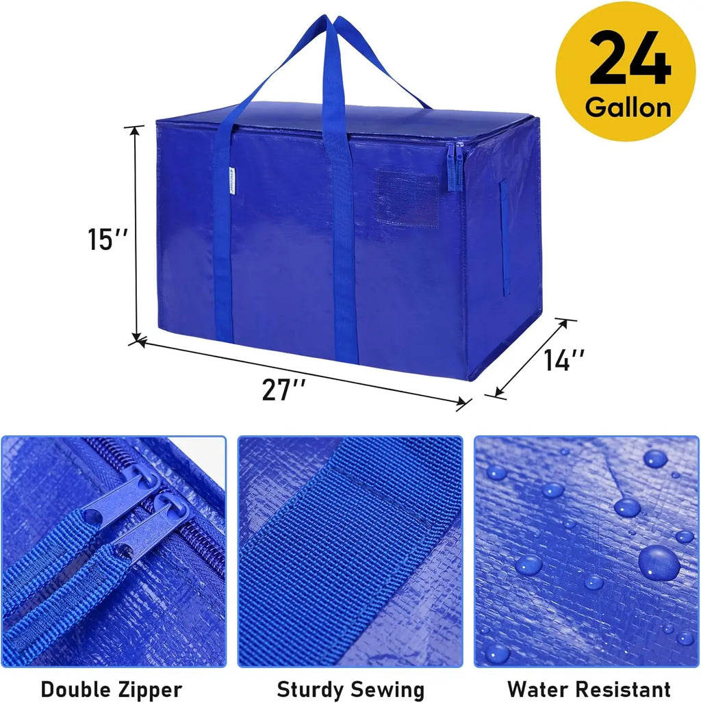 24 Gallon Extra Large Foldable Storage Bag with Handles, Zipper & Tag Pocket for Moving, Camping, Travel & Organization