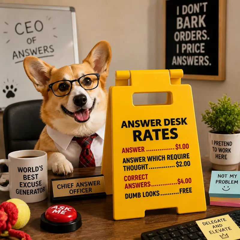 Funny Office A-Frame Sign “Answer Desk Rates” – Humorous Work Desk Decor Plaque, Meme Business Price List Prop, Viral Office Gag Gift