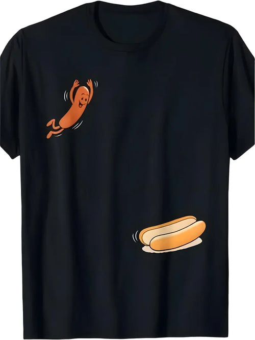 Humorous T-shirt Hot Dog Jumping into Bread Perfect for Summer Barbecues in 2026 Man Man Fun Design