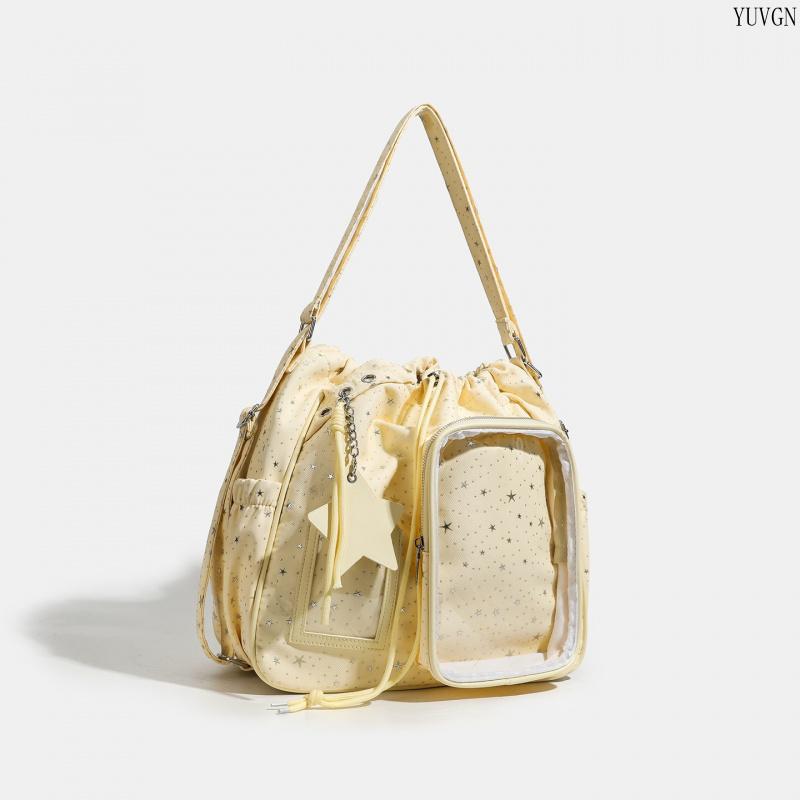 Star Print Ita Crossbody Drawstring Bag with Star Pendant