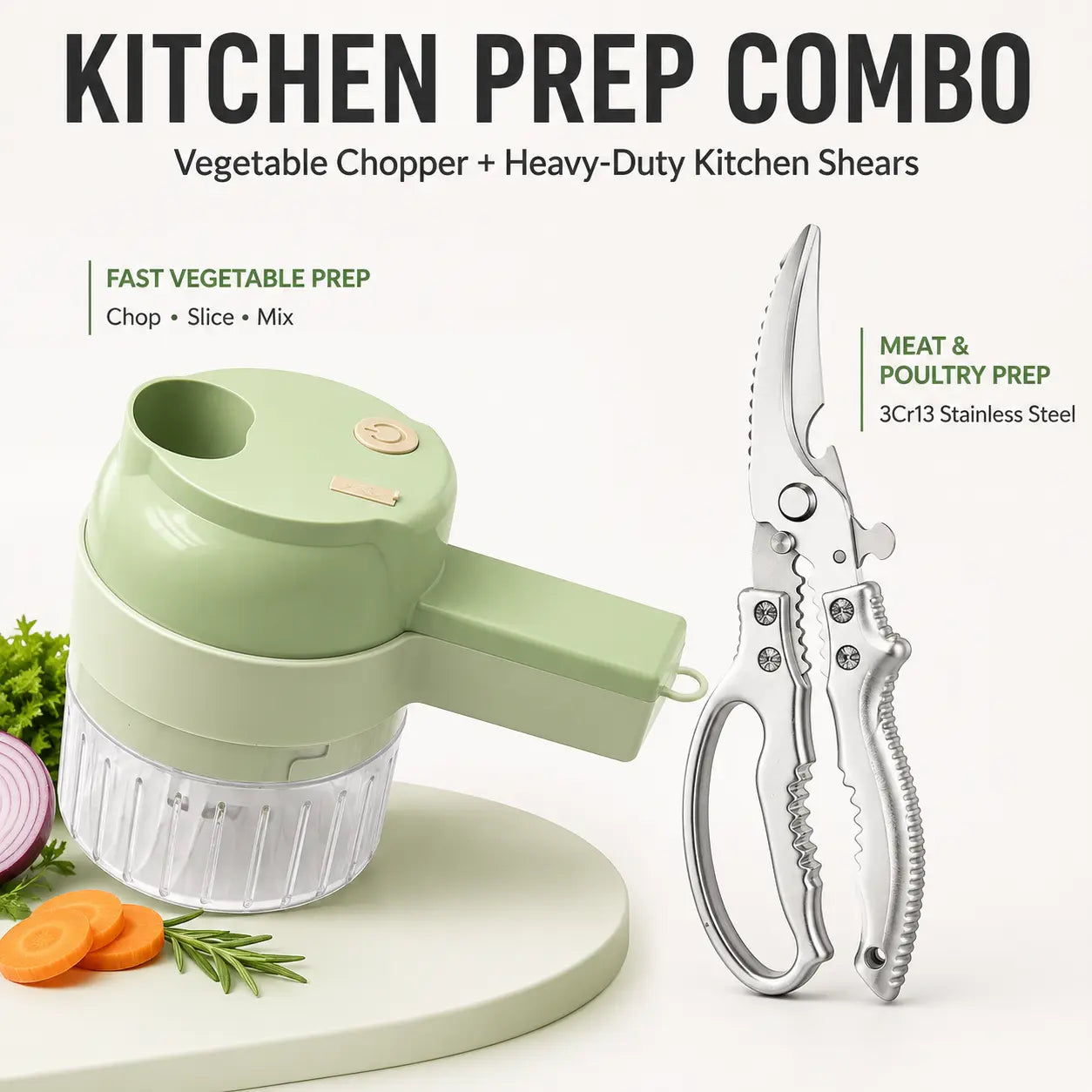 4-in-1 Handheld Electric Food Chopper with Chopping Blade, Slicer & Mixer for Garlic, Vegetables, Eggs & Salads