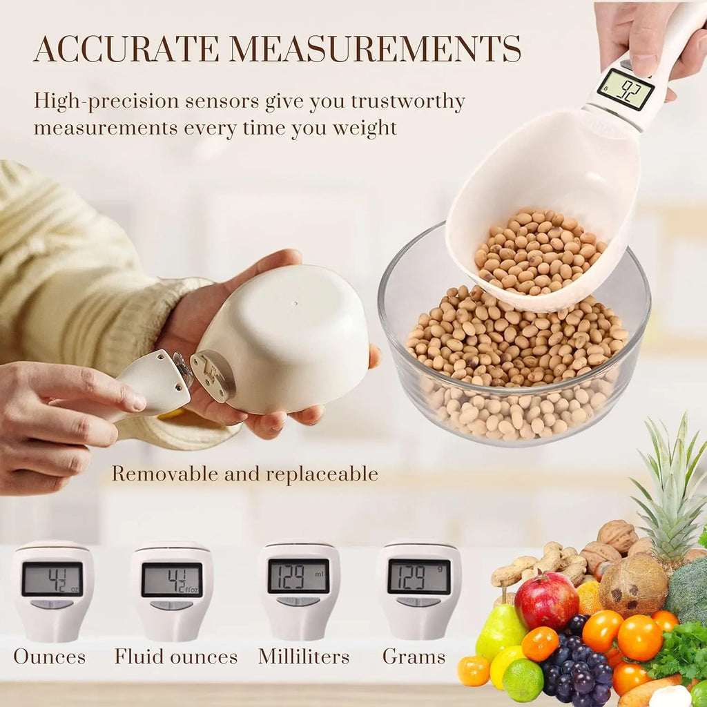 Digital Food Measuring Spoon Scale with Adjustable Measuring Cup for Cooking, Baking & Pet Food Portions