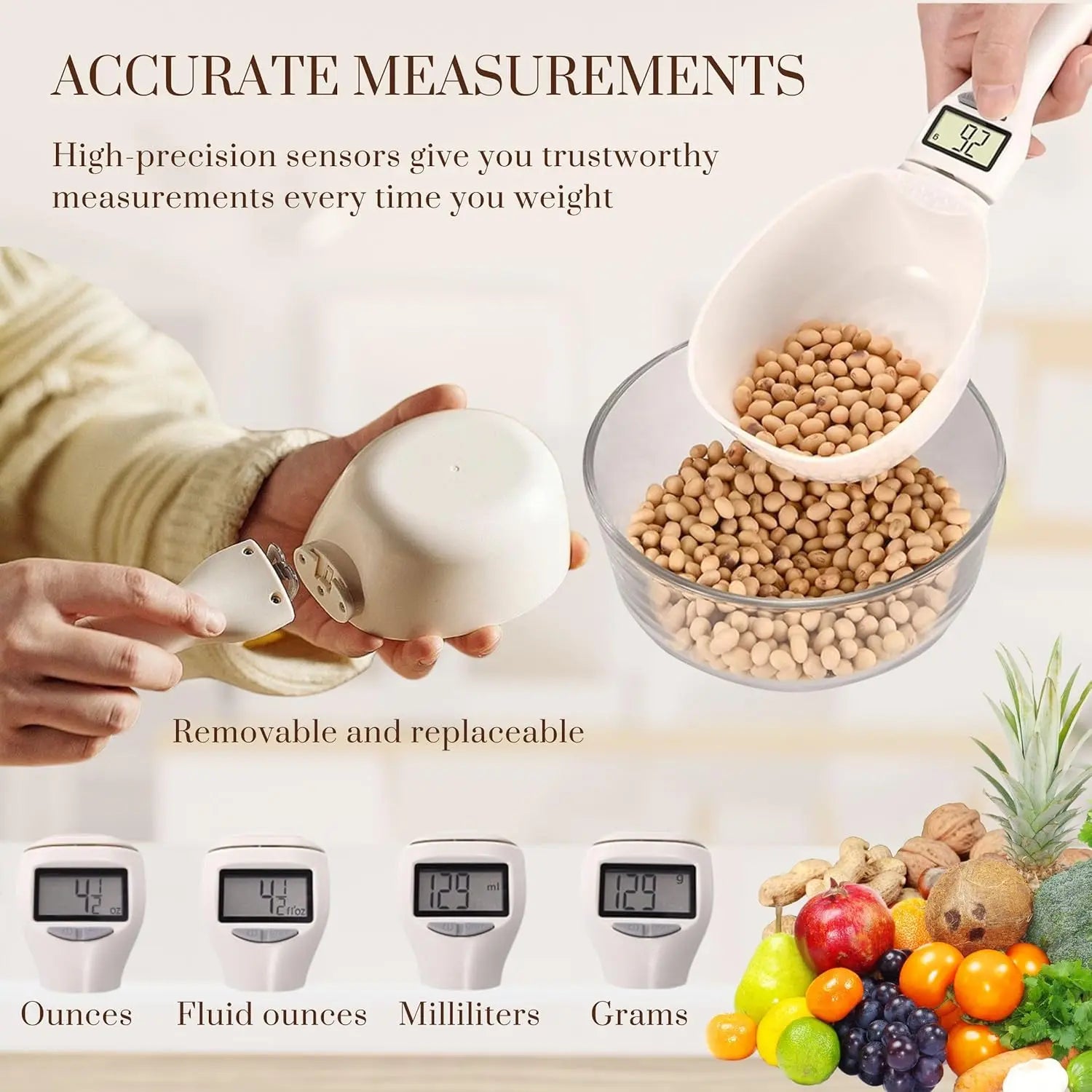 Digital Food Measuring Spoon Scale with Adjustable Measuring Cup for Cooking, Baking & Pet Food Portions