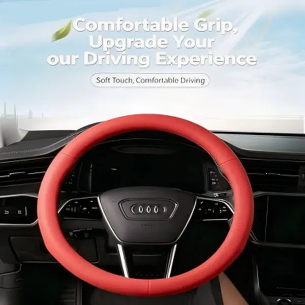 Universal Silicone Steering Wheel Cover with Non-Slip Soft Grip, Breathable Lychee Texture for All-Season Driving