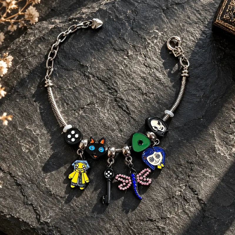 Secret Door Button & Key Charm Gothic Bracelet