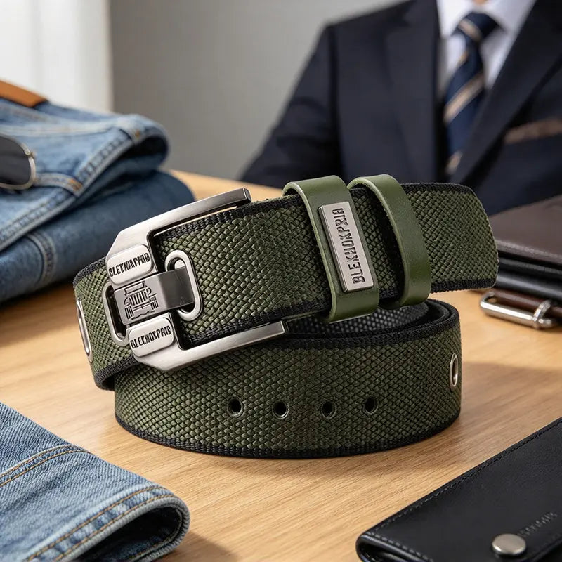 Unisex Eyelet-Free Adjustable Waist Belt with Square Alloy Buckle