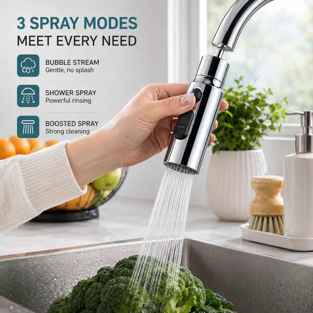 1 Count, Silver 360 Swivel Kitchen Faucet Sprayer with 3 Spray Modes for Sink Washing Dishes Fruits and Vegetables