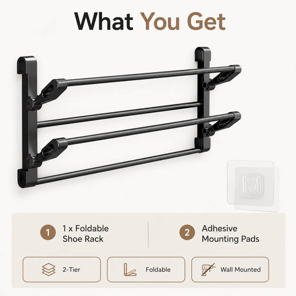 Foldable Wall-Mounted Shoe Rack, Space-Saving Slipper & Shoe Organizer for Bathroom, Entryway, Closet, Bedroom & RV