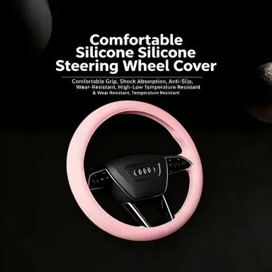 Universal Silicone Steering Wheel Cover with Non-Slip Soft Grip, Breathable Lychee Texture for All-Season Driving