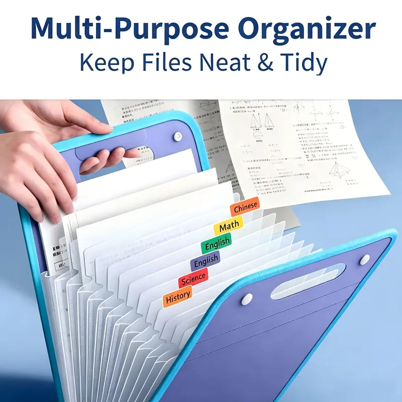 13-Pocket A4 Portable Expanding File Folder with Color Labels