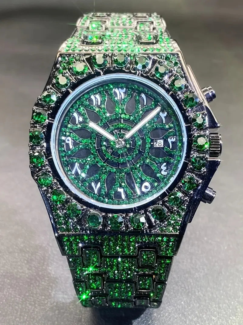 Men’s Iced-Out Rhinestone Dial Quartz Watch