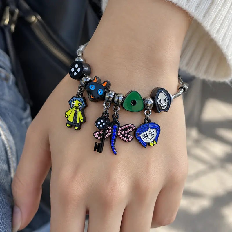 Secret Door Button & Key Charm Gothic Bracelet