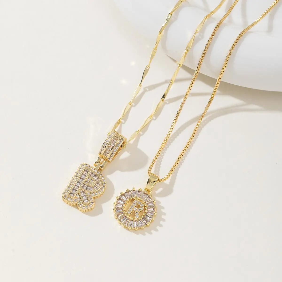 Women’s Gold-Plated Zircon Initial Pendant Layered Necklace Set