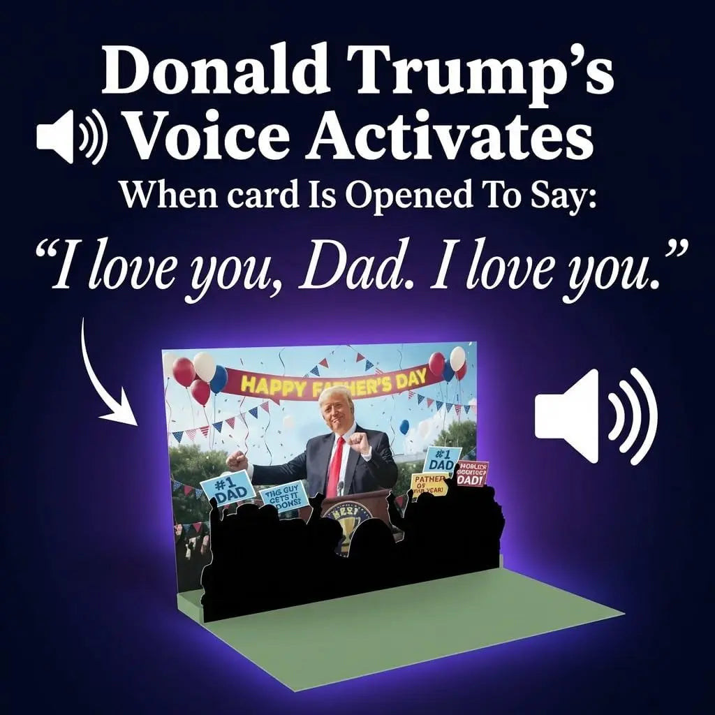 Talking Donald Trump Pop Up Fathers Day Card with Light & Sound - Plays Trump's Real Voice, Funny 3D Pop Up Greeting Card, Presidential Podium Scene, Funny Trump Fathers Day Surprise for Dad
