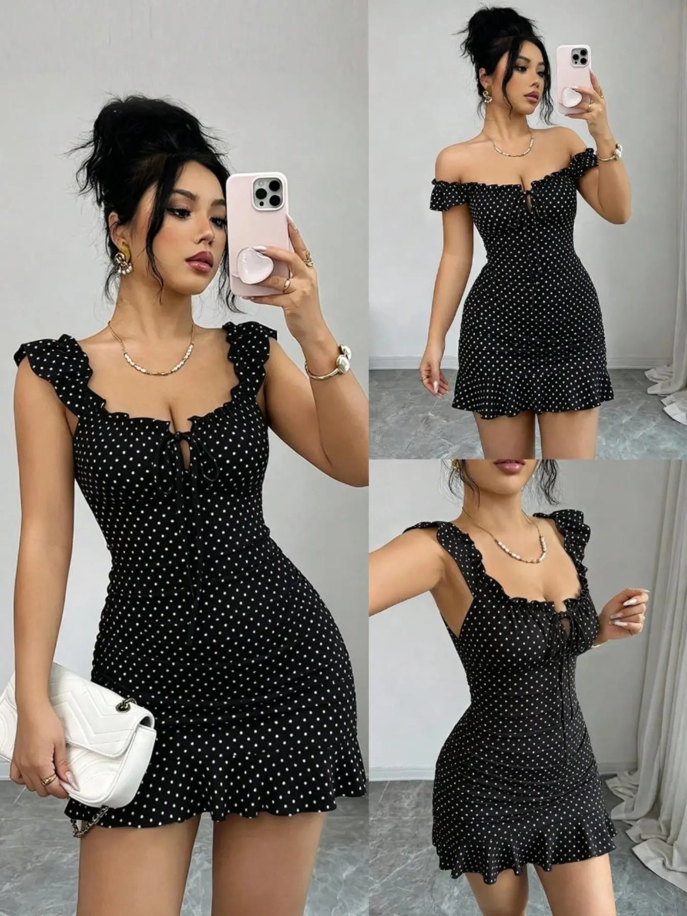 Women's Polka Dot Ruffle Dress, Lightweight Casual Midi Dress with Flowy Fit for Daily Wear, Vacations & Weekend Outings