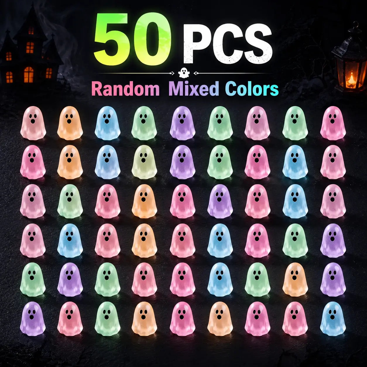 20/50-Pack Glow Ghost Resin Beads, Luminous Halloween Charms for DIY Crafts, Party Decor & Mini Displays