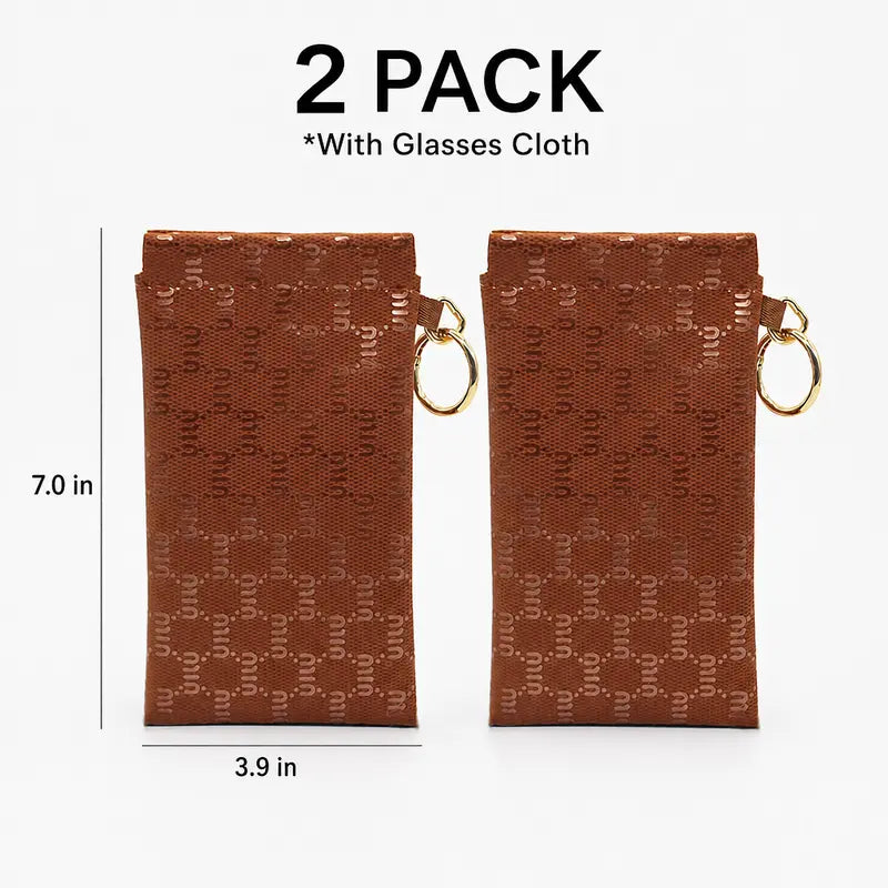 PU Leather Glasses Pouch with Cleaning Cloth & Keychain