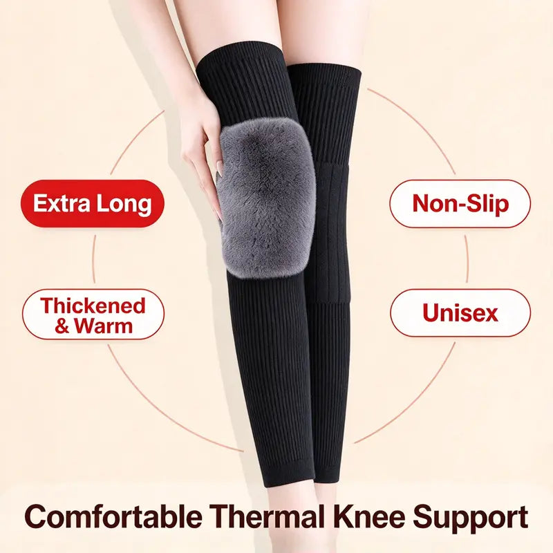 Unisex Wool-Lined Anti-Slip Long Knee Warmers – One Size