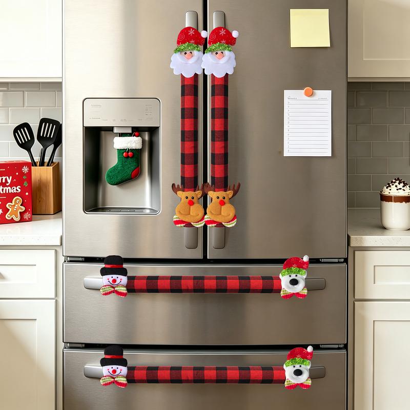 2/4/6-Pack Plush Plaid Christmas Appliance Handle Covers