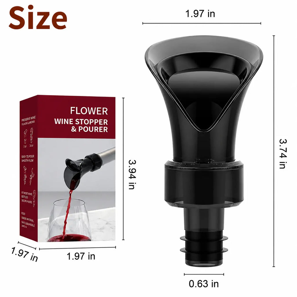 2-Pack , 2-in-1 Petal Wine Cork , No Drip and No Spill Aerator for Wine Lovers, Gift Box Included - Black