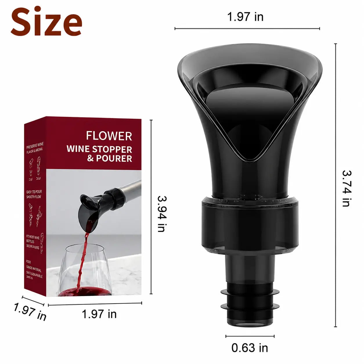 2-Pack , 2-in-1 Petal Wine Cork , No Drip and No Spill Aerator for Wine Lovers, Gift Box Included - Black