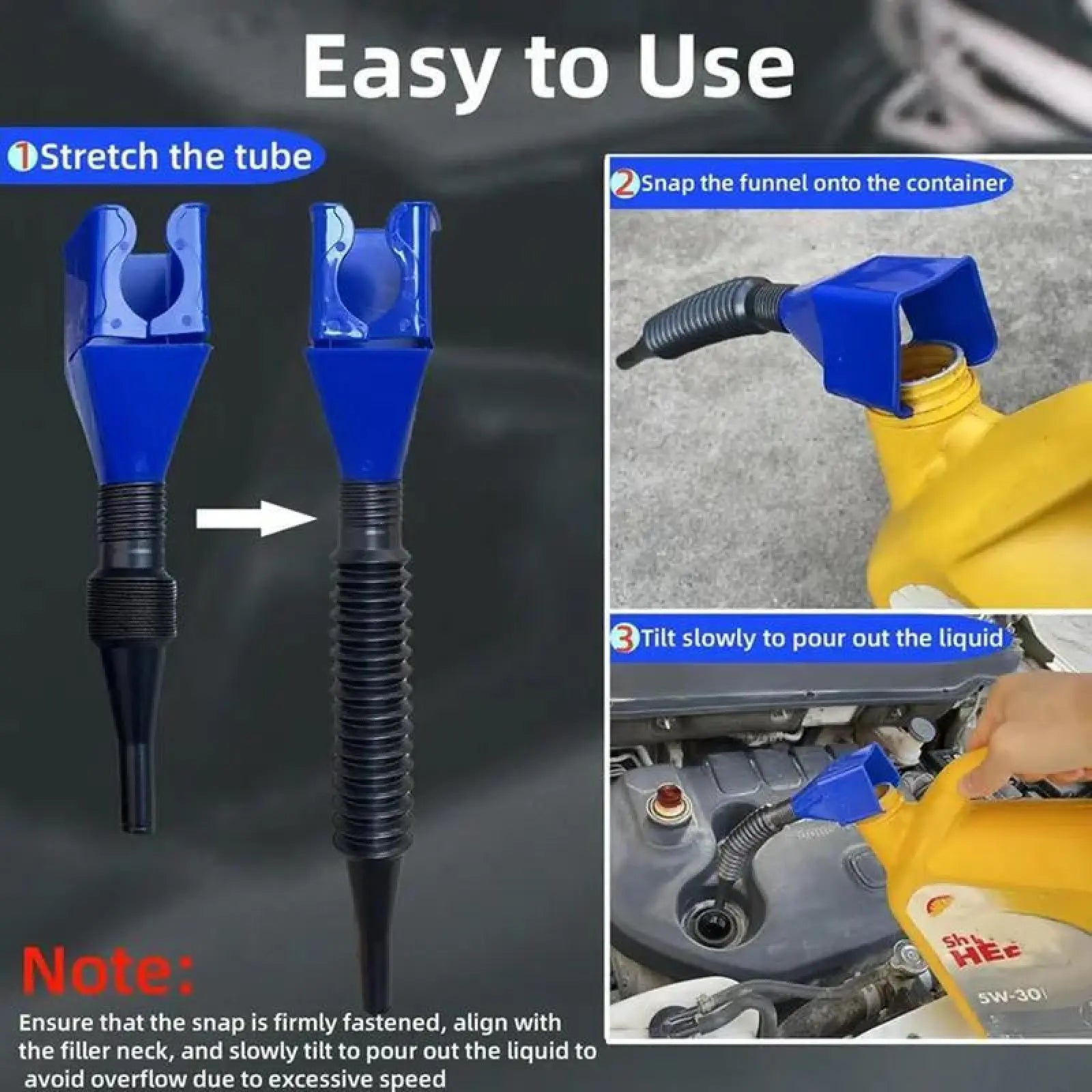Flexible No-Spill Automotive Funnel Set