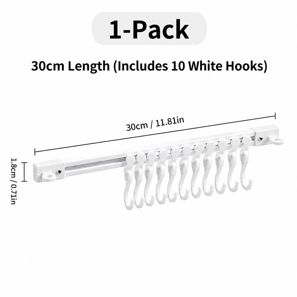Adjustable 10-Hook Adhesive Slide Rail Wall Organizer, Hanging Storage Rack for Kitchen, Bathroom & Bedroom