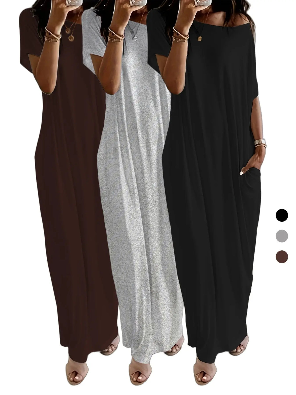 Women's Solid Color Batwing Sleeve Lounge Dress, Casual Short Sleeve Nightdress for Daily Wear & All Seasons Comfort