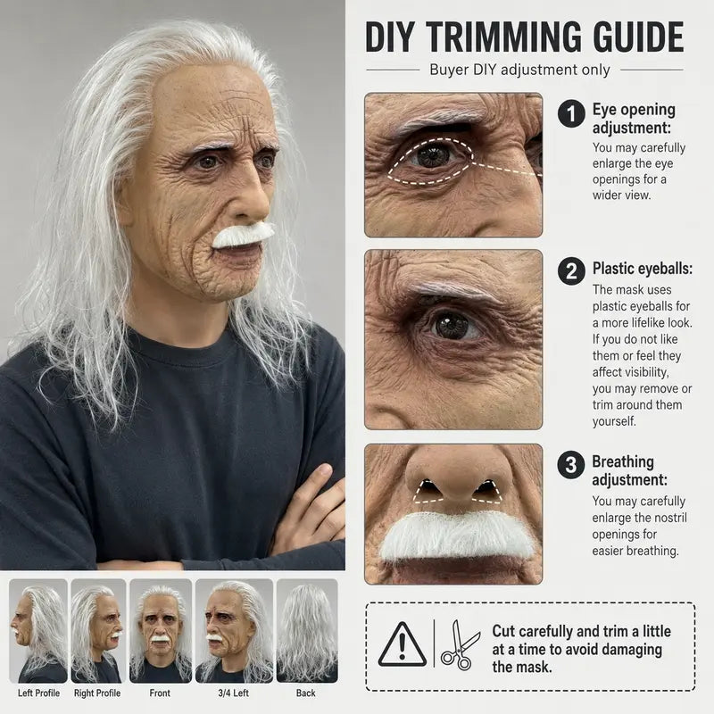 PATYGR Hyper-Realistic Bearded Old Man Full-Head Latex Mask