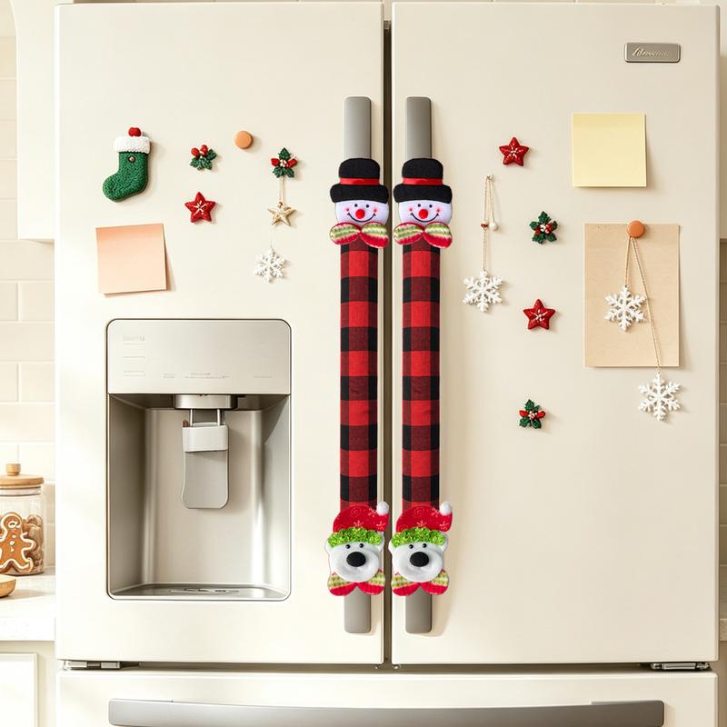 2/4/6-Pack Plush Plaid Christmas Appliance Handle Covers