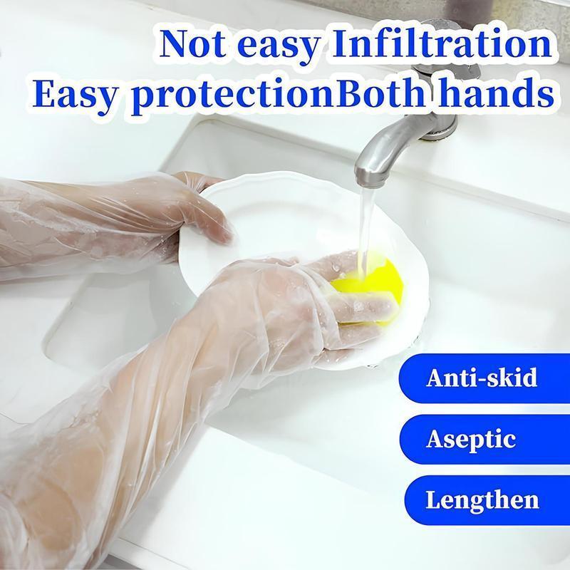 Disposable 23.6-Inch Long-Arm Cleaning Gloves with Elastic Cuffs