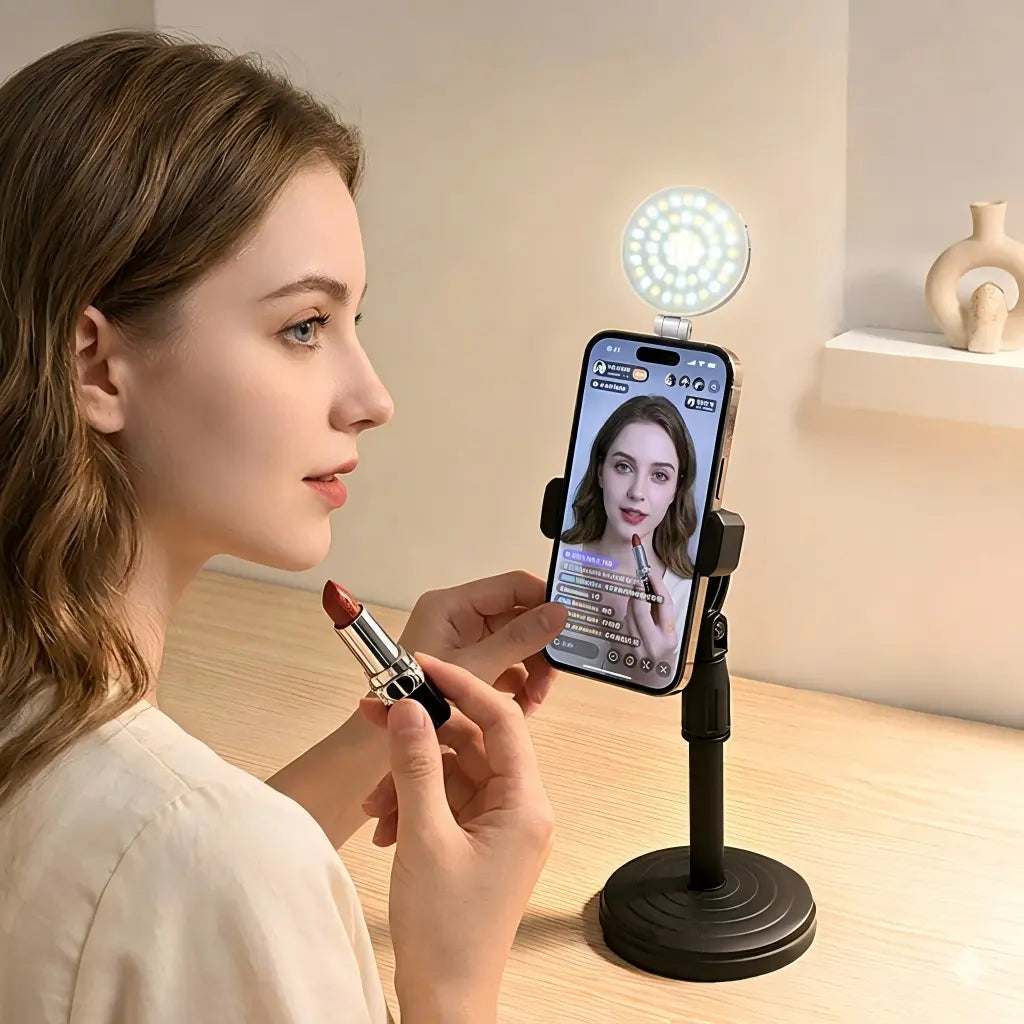 Summervibes MagSafe Magnetic Mirror Selfie Light , 360° LED Ring Light, Portable Rechargeable with Mirror & Phone Stand, 3 Light Modes, Adjustable Brightness, Compact Makeup Mirror