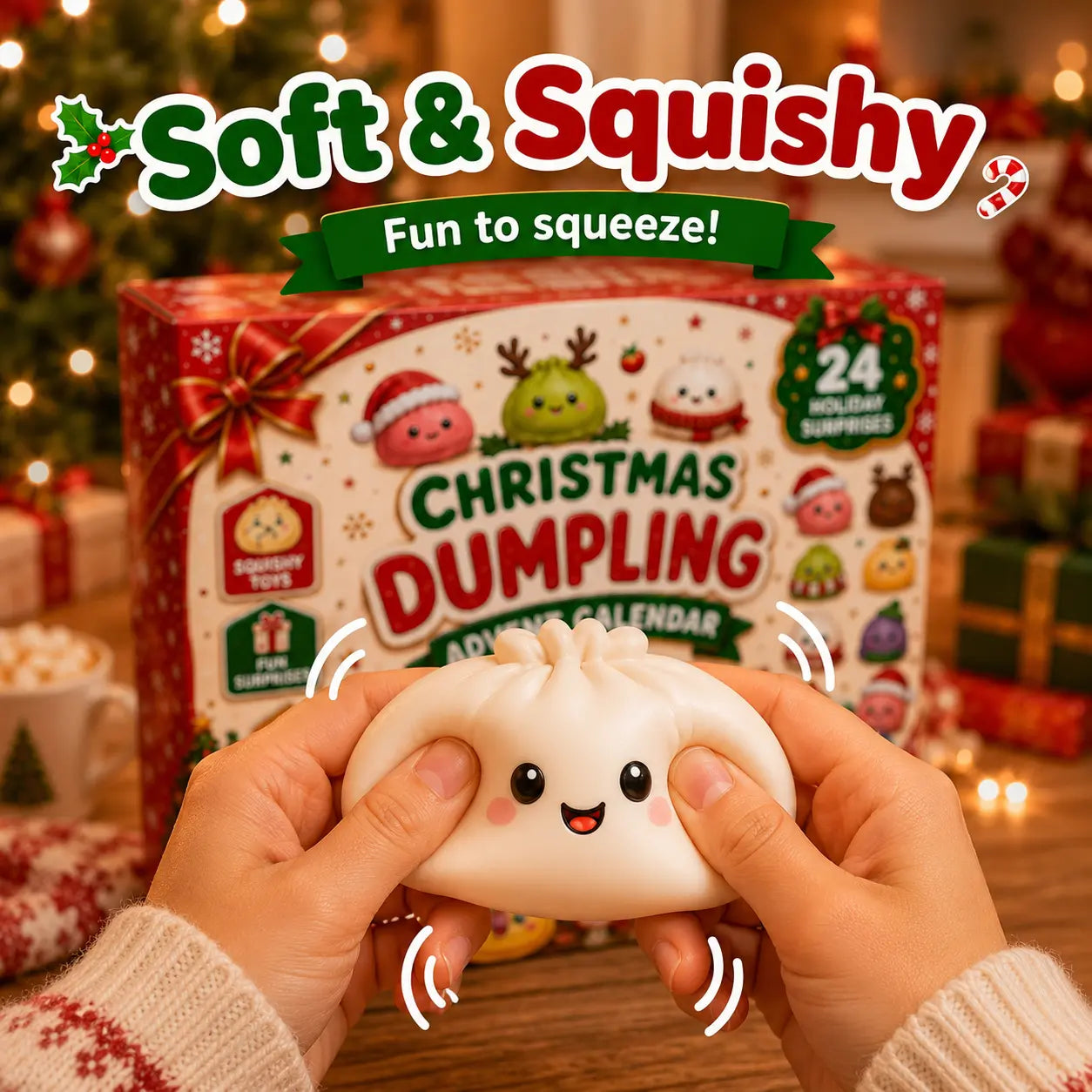 2026 Christmas Squishy Advent Calendar with 24 Dumpling Squeeze Toys, Glitter Fidget Gifts for Kids