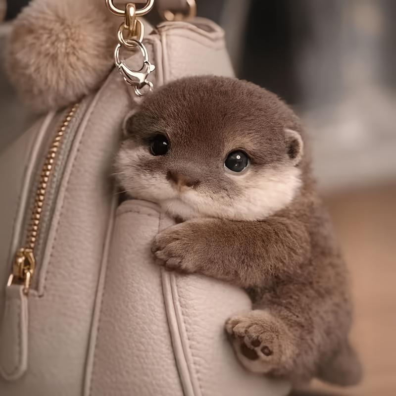 Viral Vibe Soft Plush Otter Keychain Realistic Stuffed Animal Bag Charm Lightweight Backpack Pendant