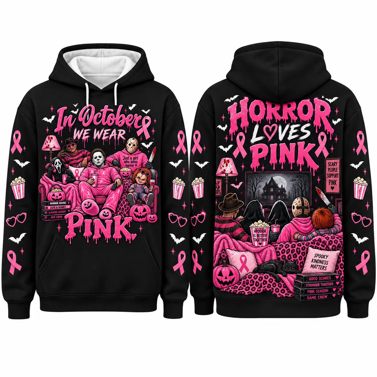 In October We Wear Pink Spooky Halloween Pink Ribbon Hoodie
